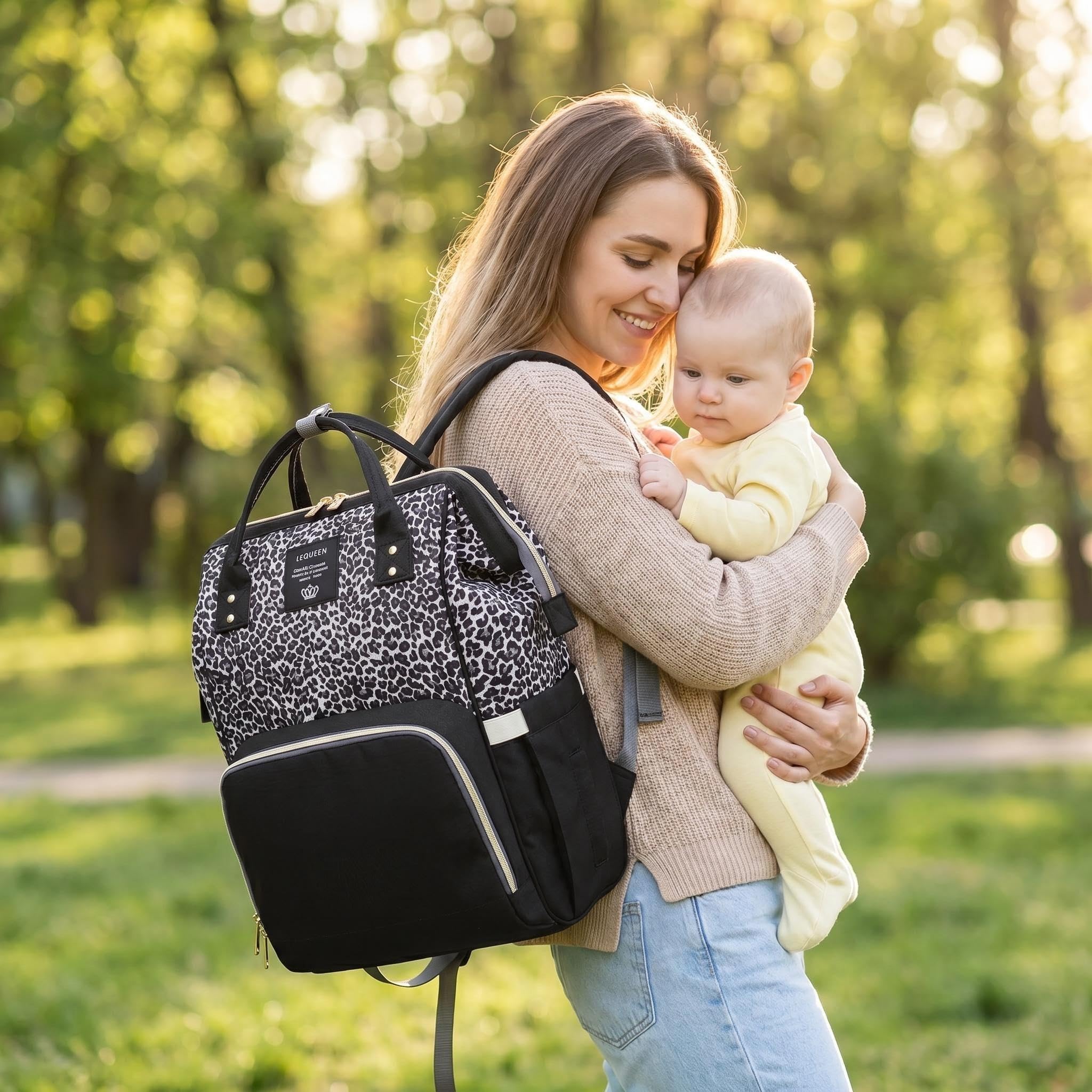 Wickeltasche Rucksack, Leopardenmuster, multifunktionale Baby-Wickeltasche für Jungen und Mädchen, wasserdichter Rucksack, Reise-Wickeltasche