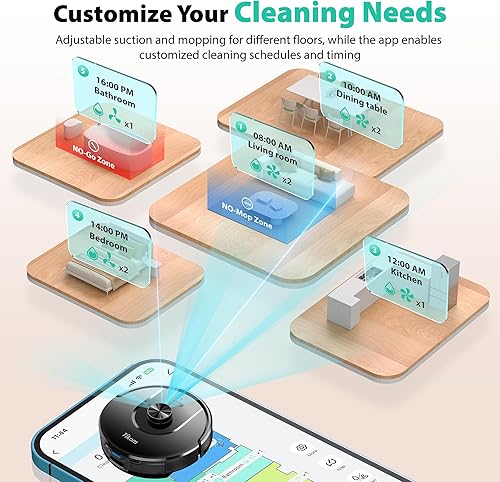 Miniatura 5 de Tikom Robot aspiradora y trapeador, 6000 Pa aspiradora robótica con base de autovaciado, capacidad de 90 días, navegación LiDAR, mapeo del hogar,