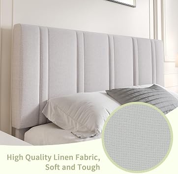 MaverickFurni Full Upholstered Bed Frame with Headboard, White