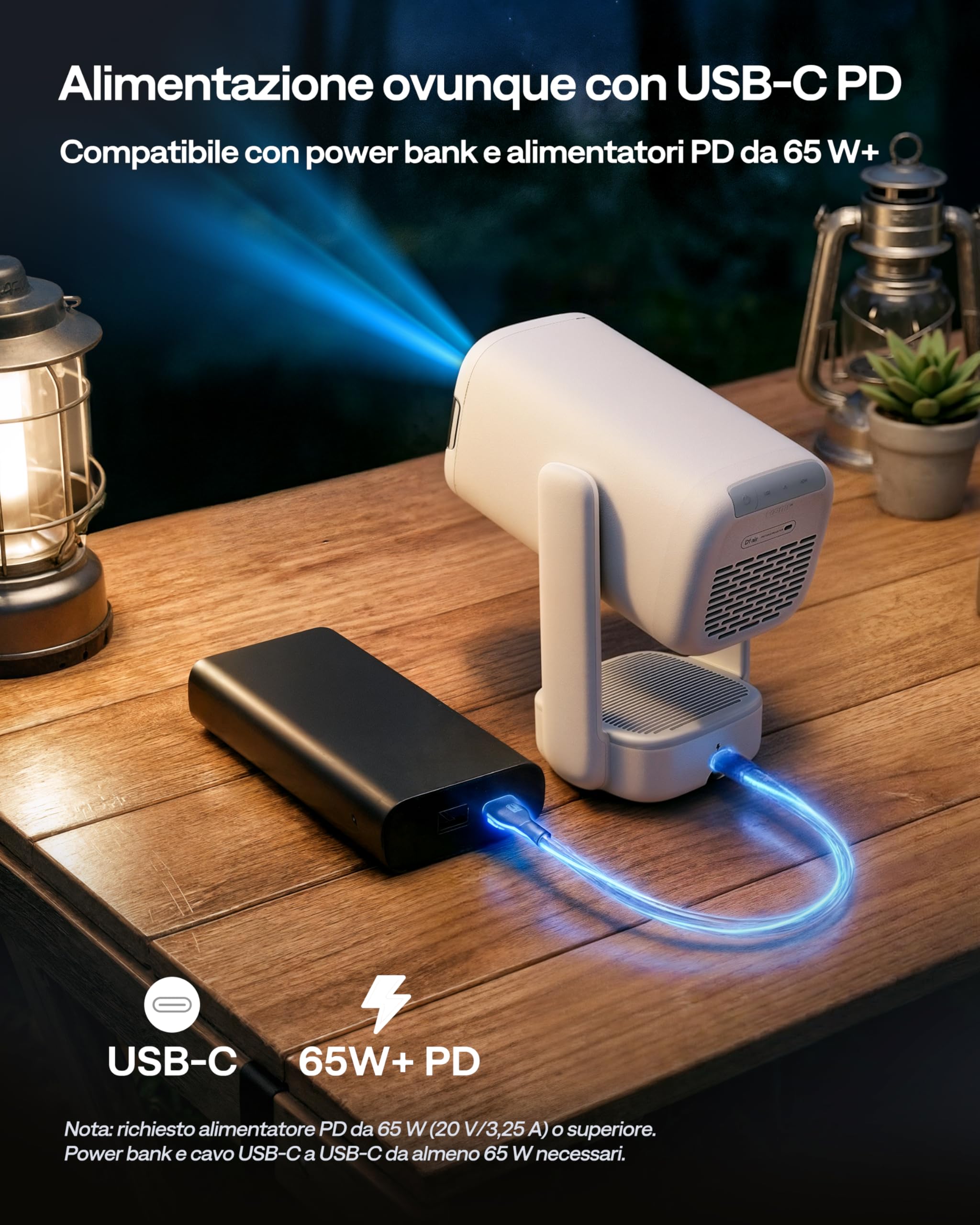 Aurzen D1 air Proiettore Portatile con Netflix e Dolby Audio, Mini Proiettore 1080P con HDR10 e Supporto 4K, Ricaricabile via USB-C PD, VideoProiettore da Esterno con WiFi & Bluetooth, Autofocus TOF