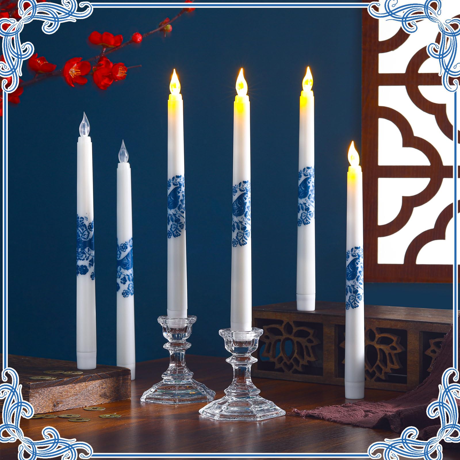 Blue And White Taper Candles 4 Pack Flameless Candles Battery Operated ...