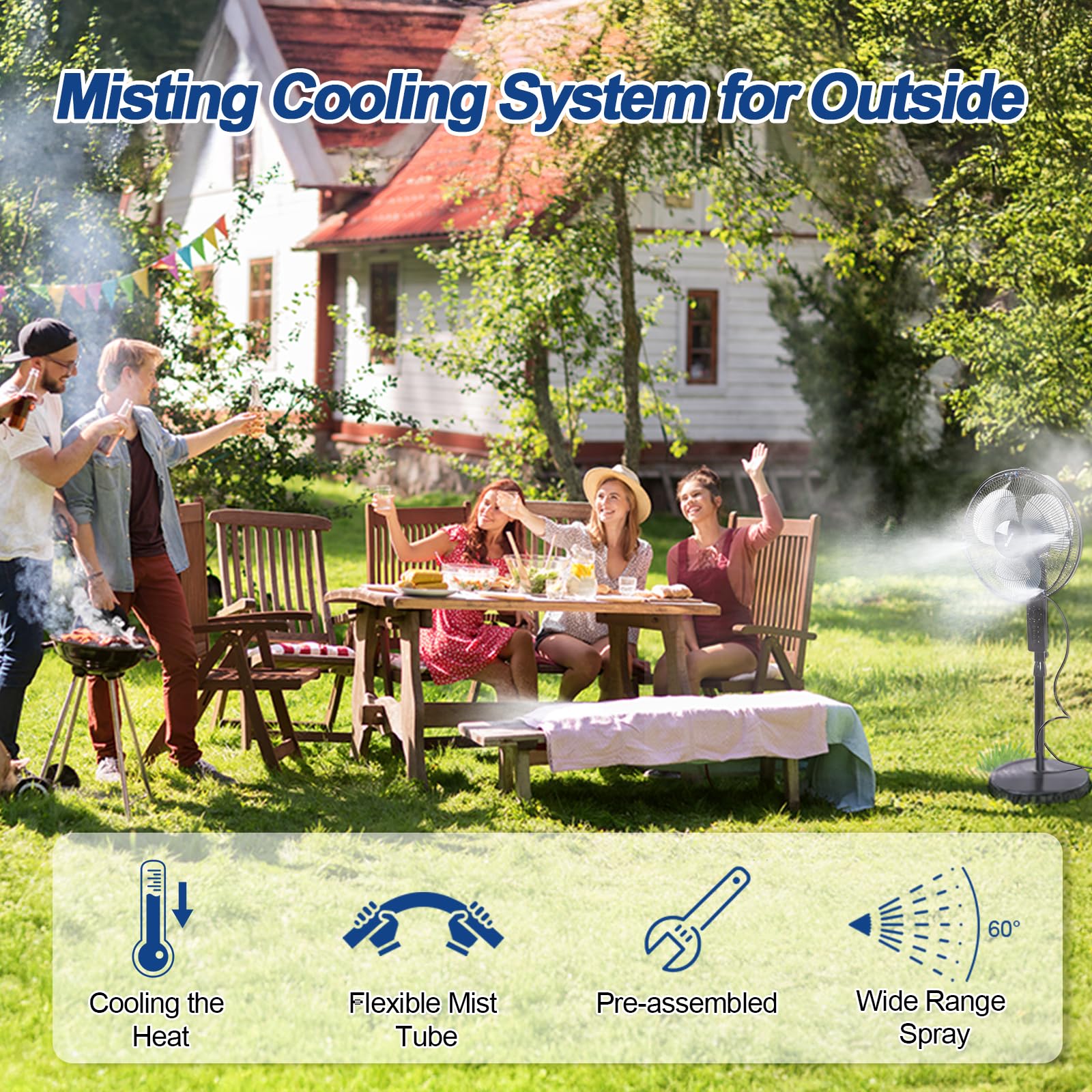 15M AGPTEK Kit de riego sistema de nebulización, 79PCS con 15 boquillas de niebla con junta en T, sistema de refrigeración exterior por niebla, nebulizador para terraza, jardín
