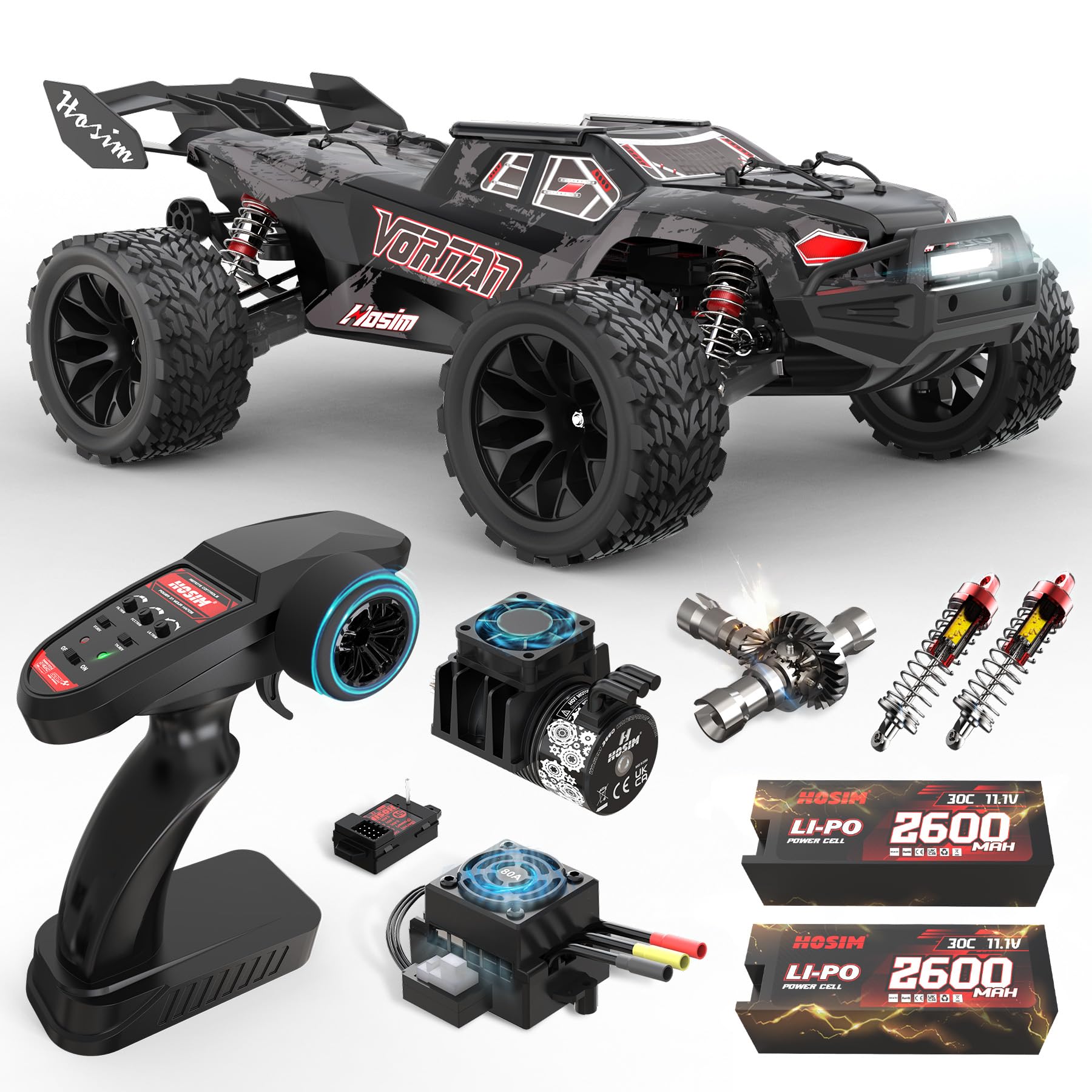 Hosim Mini 1/8 RC Truck for Adults Fast 50+mph, Vortan Electric RTR Brushless RC Cars All Terrain 4WD Off Road Hobby RC Car Waterproof Remote Control Car for Snow/Sand/Beach Toy Gift with 3S Battery