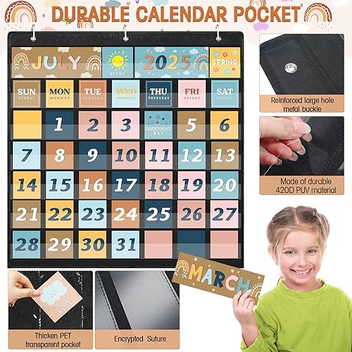 Miniatura 5 de Fulmoon Calendario de aula, juego de tablones de anuncios con calendario y tablón de anuncios con bolsillo para estaciones, festival, fecha, para