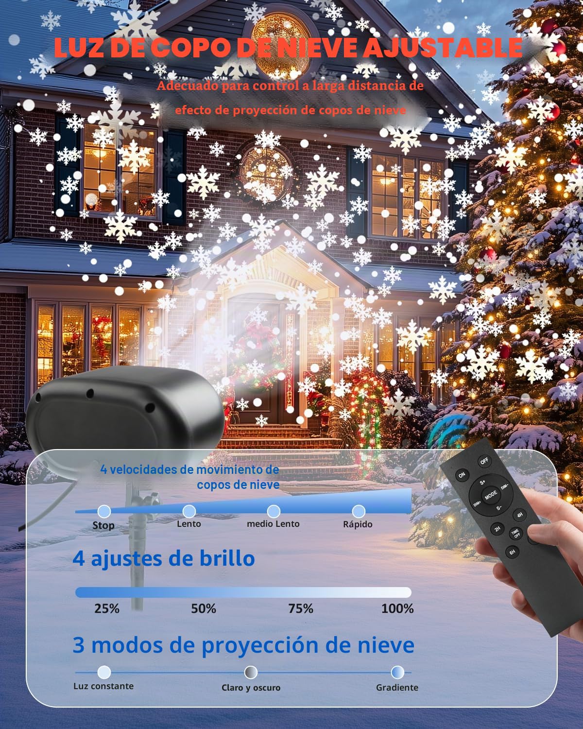 Proyector de Navidad para exteriores con mando a distancia, proyector dinámico ajustable de luz de nieve, IP65 resistente al agua, lámpara de proyección LED