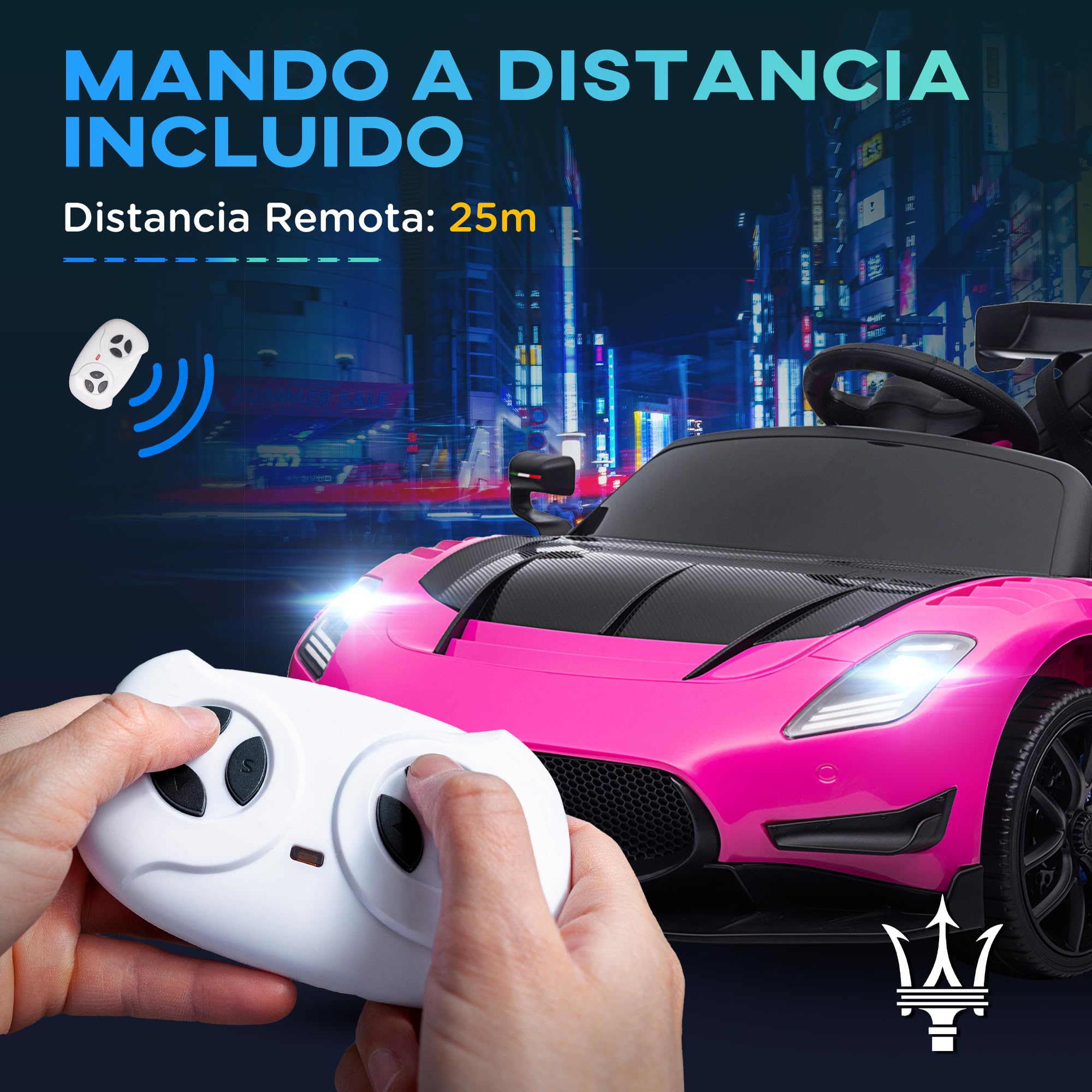 AIYAPLAY Maserati GT2 Coche Eléctrico para Niños 12V con Mando a Distancia Faros LED Rosa 115x60x45 cm