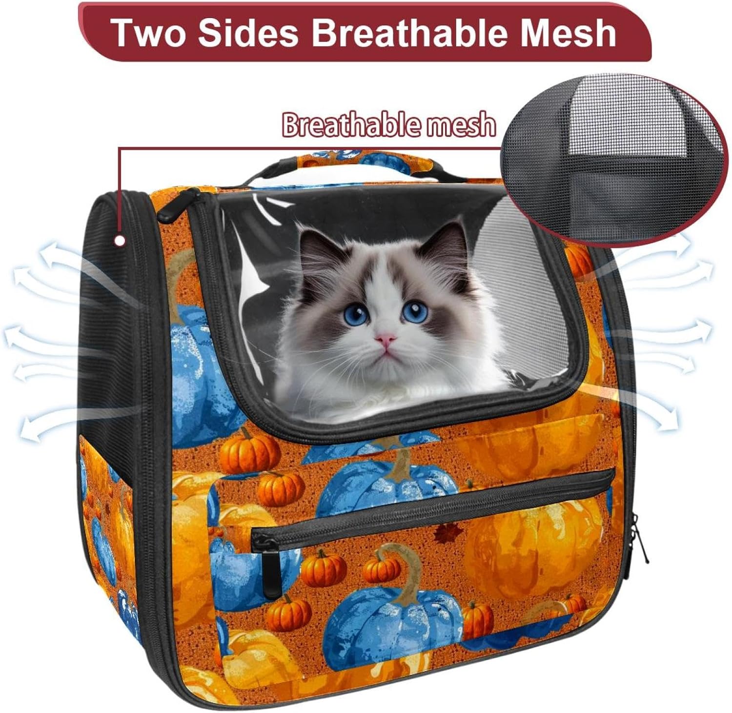 Bright Pumpkins on White Background 2_70 Traveler Backpack Pet Carriers for Cats and Dogs