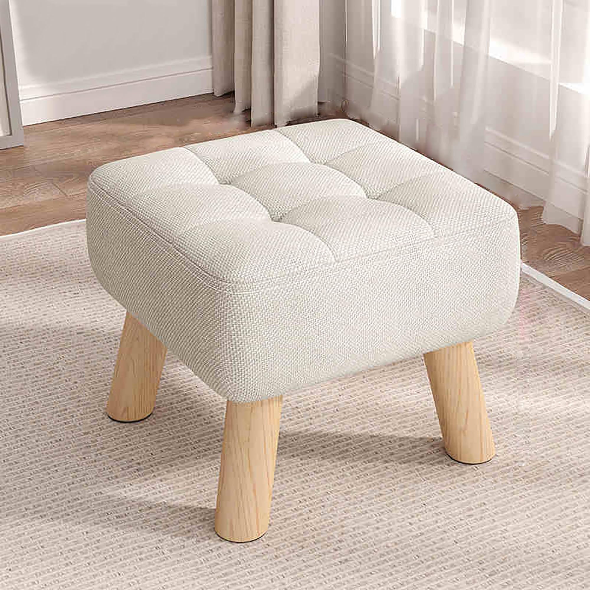 LWJSOCP Multi-Functional Ottoman with Footrest Small Leather Pouf for Shoe Changing Coffee Table Makeup Room Bench Upholstered Accent Stool Wit (30x30x26cm)