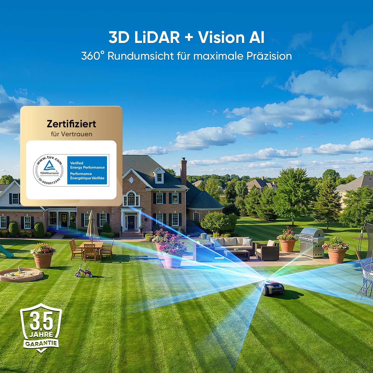 Sunseeker S4 Robot cortacésped inalámbrico perimetral, 1000 m², LiDAR 360°, Vision AI, mapeo automático, gestión multizona, prevención de obstáculos, Pendientes 42%, Control Mediante aplicación