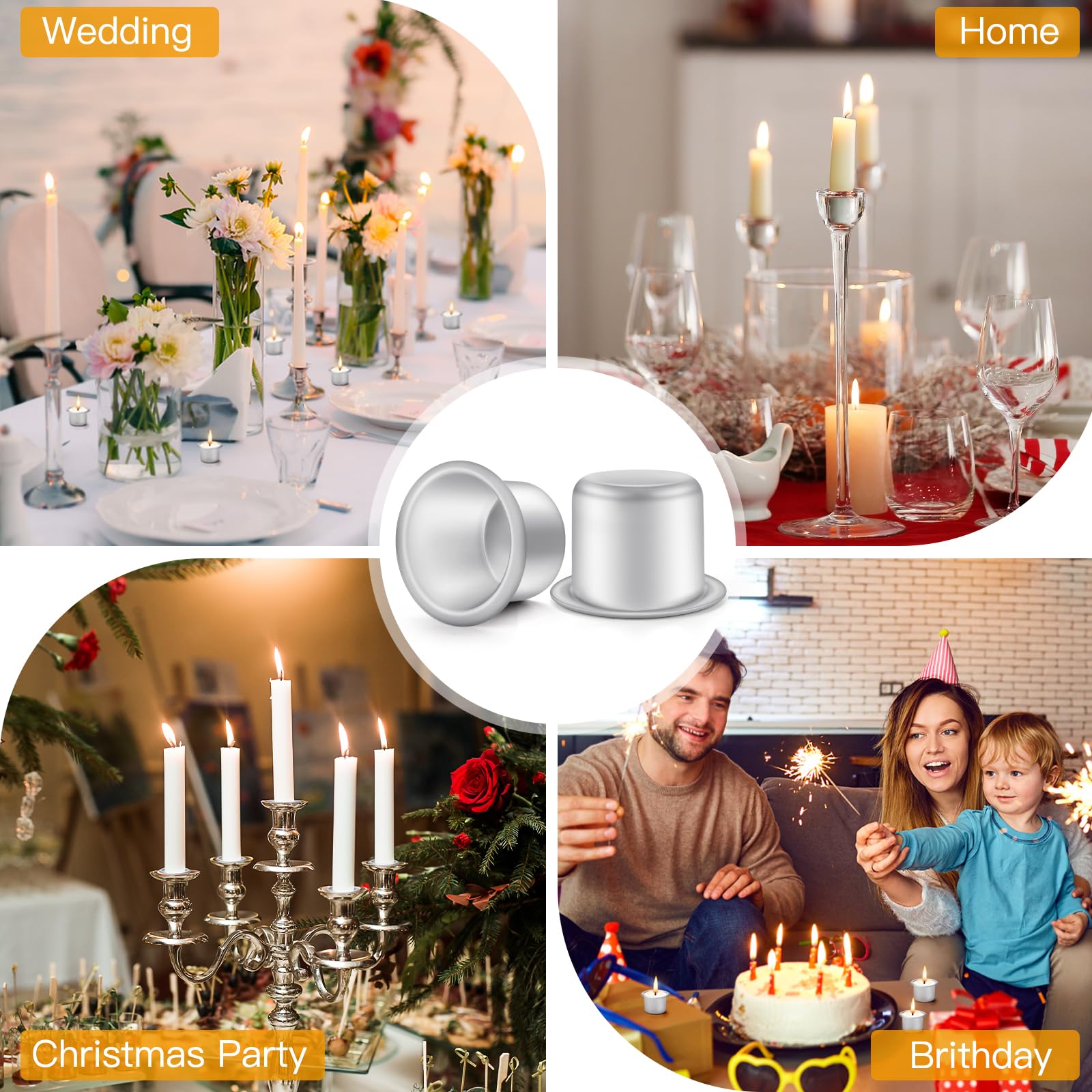 24 Pezzi Candele Portacandele in Metallo, Mini Alluminio Candelabro Decorazione Inserti per Candele, Candelabri Natalizi Inserto Portacandele per Candele da Tavola, Candele ad Albero DIY