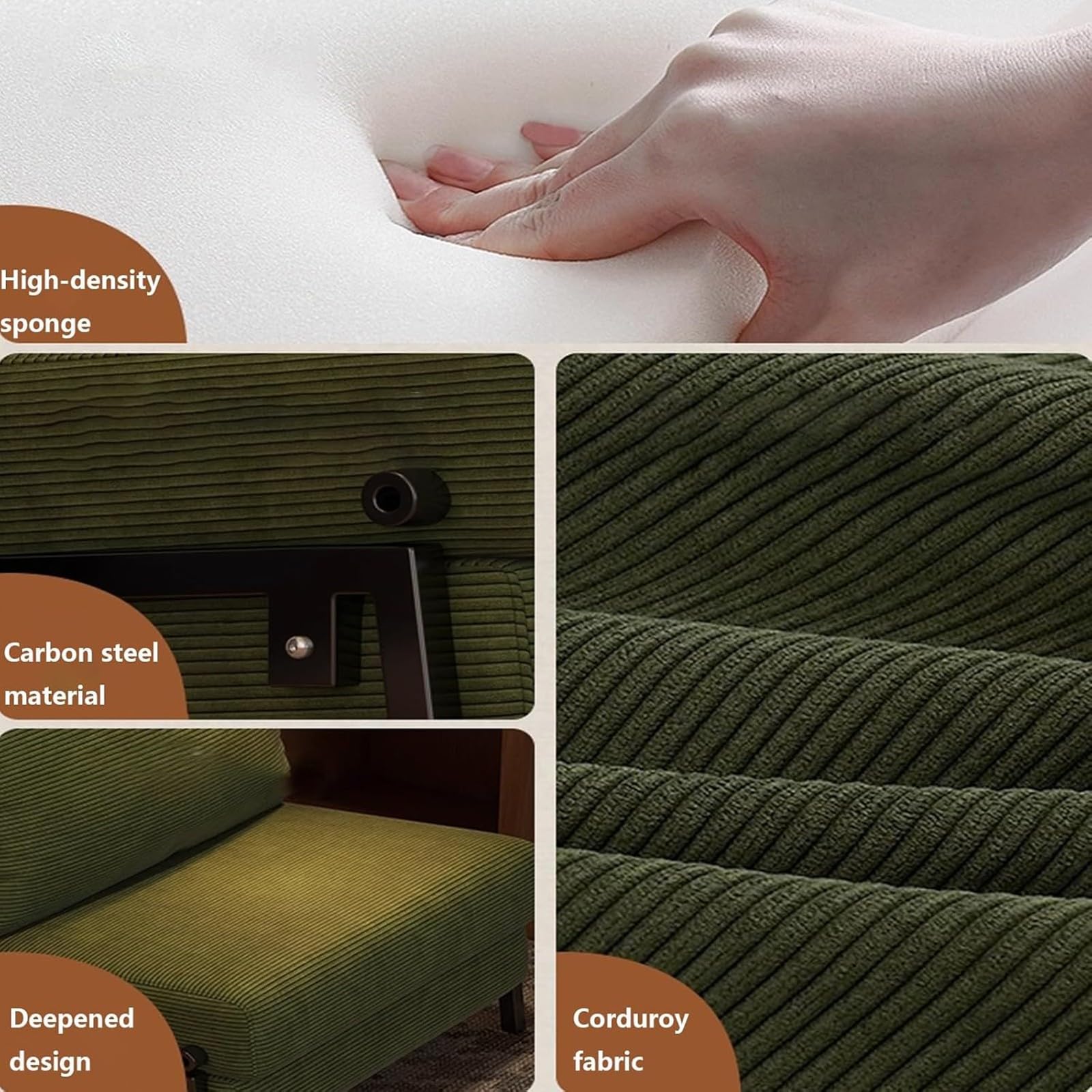 Składana rozkładana sofa futon, tkanina sztruksowa, wysoka elastyczna pianka, solidna rama ze stali węglowej, idealna do salonu, mieszkania, salonu, wygodne rozwiązanie do spania