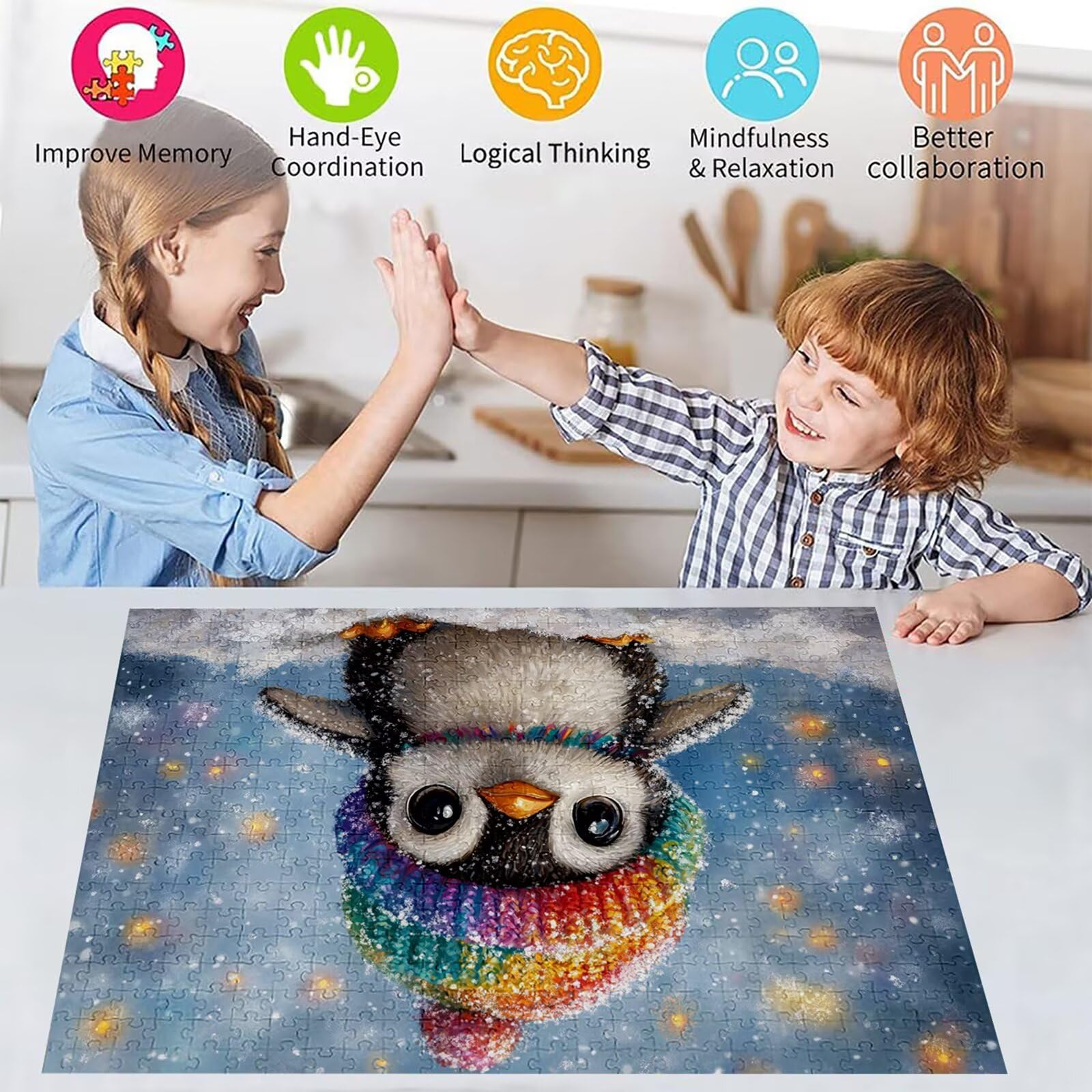 Puzzle 3000 elementów Pingwin puzzle dla dorosłych zima 122 x 81 cm Unikalne rzemiosło klasyczne 3D drewniana układanka do rodzinnych gier aktywnych, układanka zrób to sam do dekoracji ścian domu
