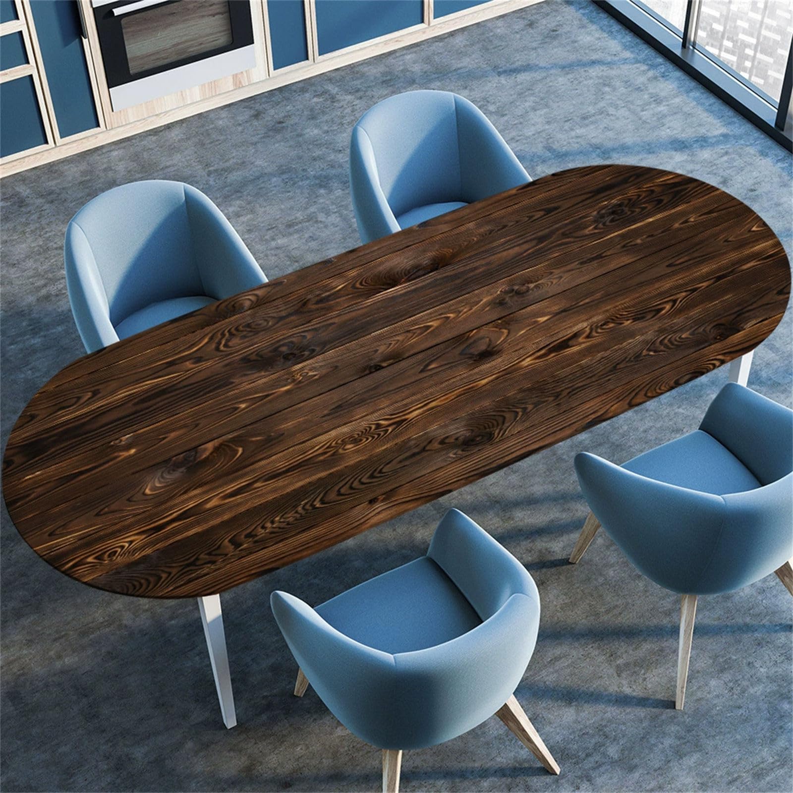 Morbuy Oval Elastic Fitted Tablecloth, 3D Wooden Board Pattern Oval Fitted Table Cover Waterproof Wipe Clean Table Cloth Stain Resistant Tablecloths for Party Kitchen (Brown,91x152cm)