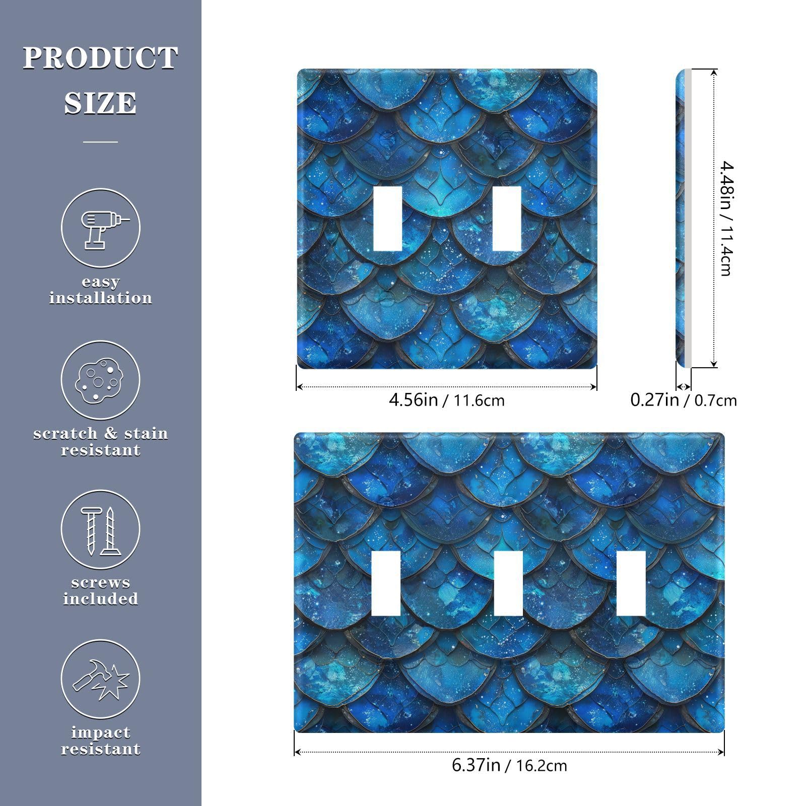 UMIRIKO Blue Mermaid Scale Light Switch Cover Plate Covers Decorative Double Toggle Home Decor 202b3331
