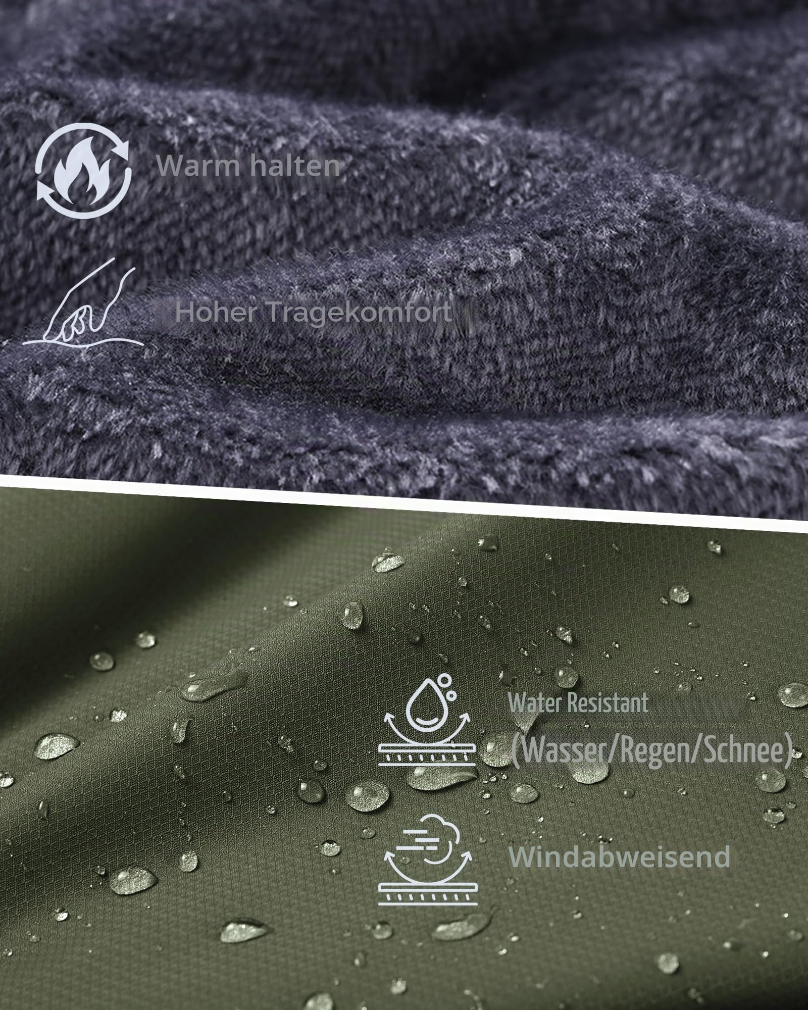 Tansozer Herren Winterjacke Winddicht Atmungsaktiv Wasserabweisend Gefüttert Wander Regenjacke, Armeegrün, M