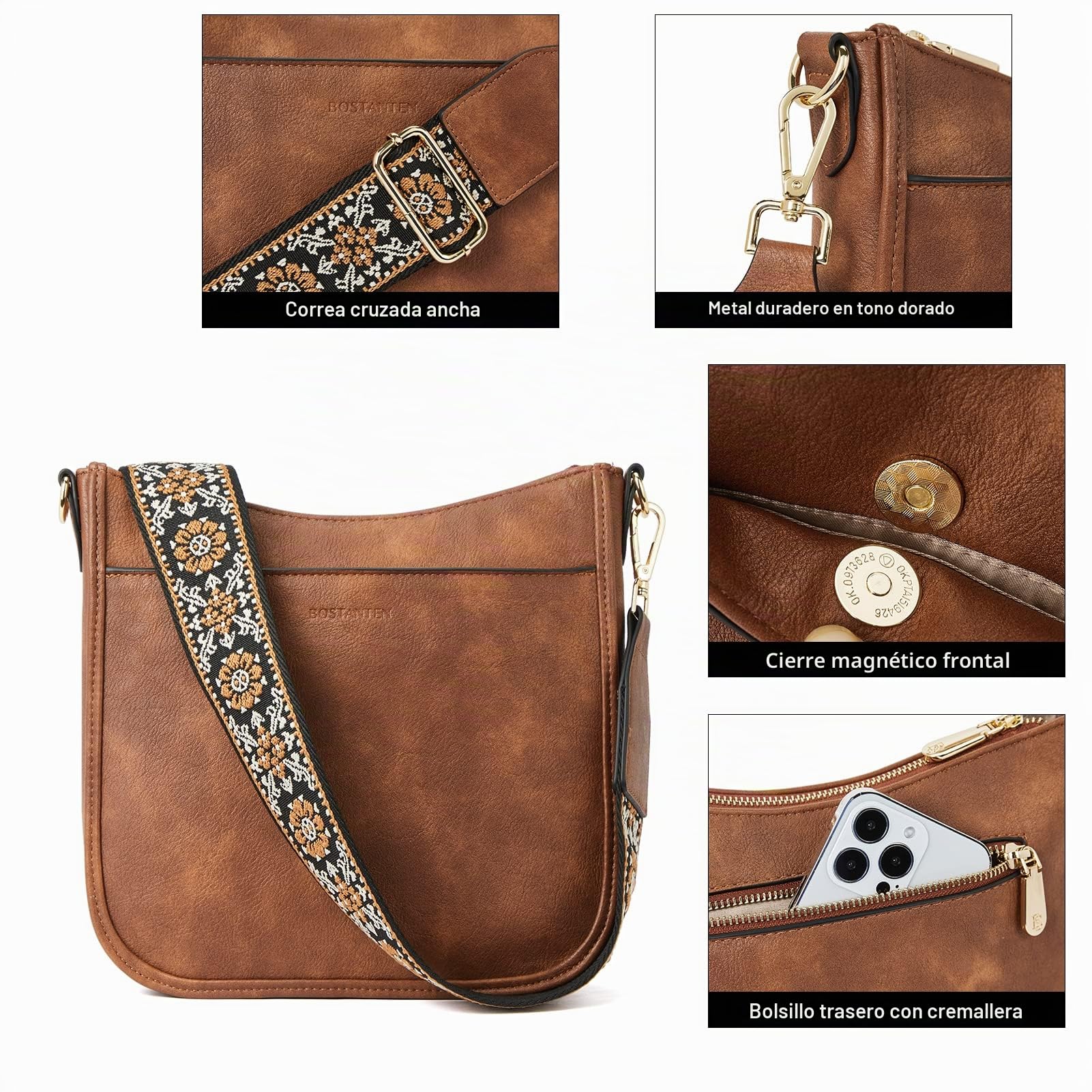 BOSTANTEN - Bolso de piel para mujer, bolsos de hombro para mujer, diseño de bolso de mano, para mujer, bolsas de Hobo, bolsa de cubo