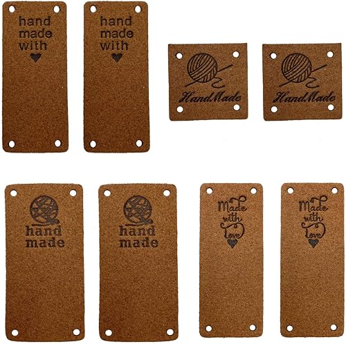 Wenplus 40 etiquetas de cuero hechas a mano de piel sintética, etiquetas en relieve hechas a mano con agujeros, accesorios de bricolaje para ropa,