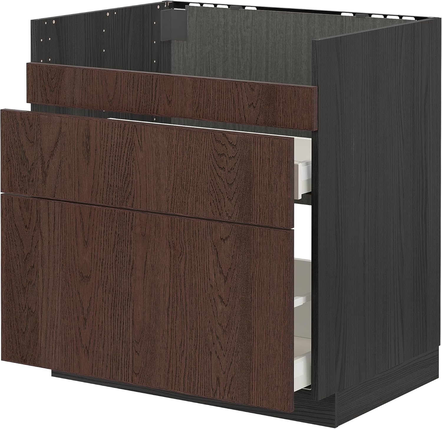 METOD Base cb f HAVSEN snk/3 frnts/2 drws, black/Sinarp brown, 80x60 cm