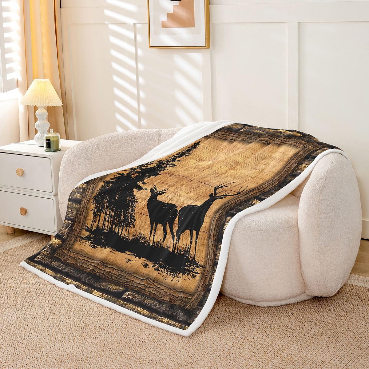 Couverture polaire rustique cerf Homewish avec jetés de lit rétro