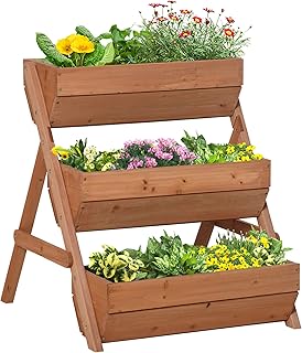 Outsunny 3 Tier 66L Raised Garden Bed Wooden Elevated Planter Box Kit for Flower, Vegetable, Herb, 65 x 75 x 76cm, Brown