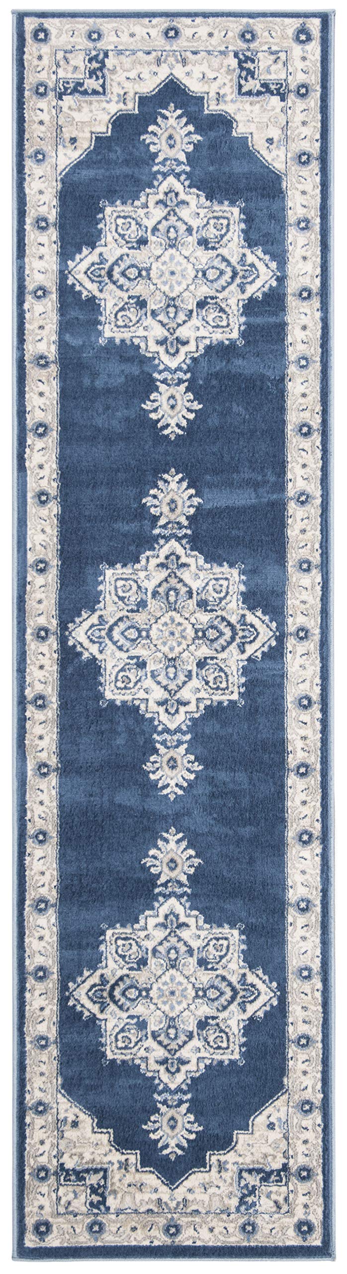 Safavieh Traditional Rug for Living Room Dining Room, Bedroom, Brentwood Collection, Short Pile, in Navy and Creme, 80 x 180 cm - Image 2