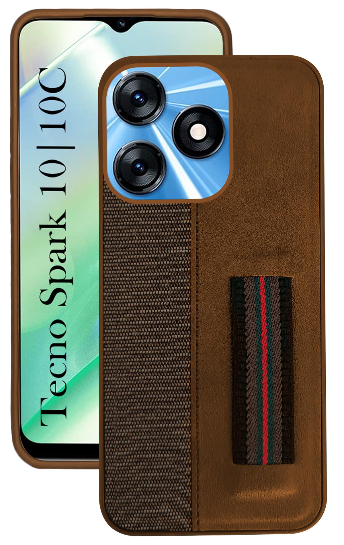 Jkobi Back Cover Case for Tecno Spark 10 | Tecno Spark 10C (Professional PU Leather | Strip Chain Holder Socket | Brown)