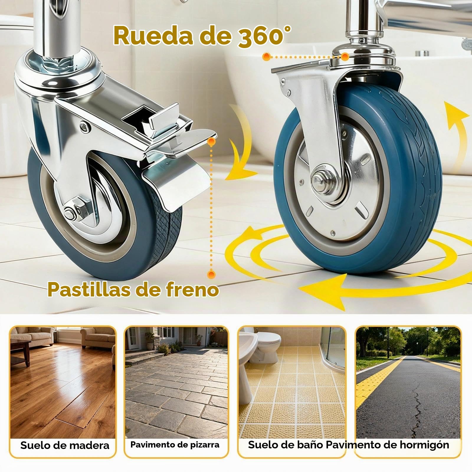 Silla de Ducha con Ruedas, Taburete de Ducha Plegable para Personas Mayores | Silla de Baño Ducha con Reposabrazos y Respaldo para Discapacitados y Mujeres Embarazadas, Carga 120kg