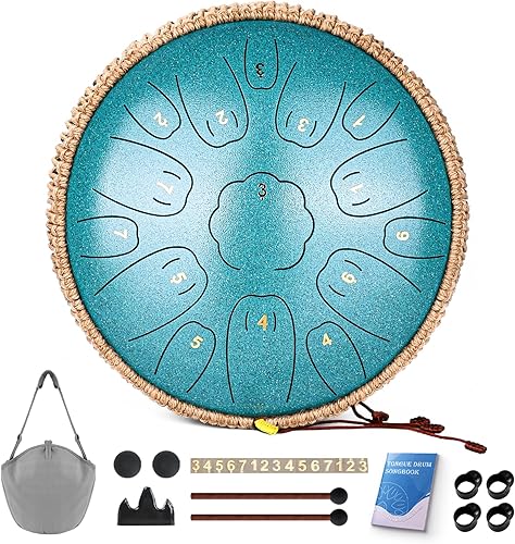 Vista 13 de Tambor de Lengua de Acero - Tambor de Acero de 15 Notas - Instrumento de Tambores de Lengua de 14 Pulgadas, Tambores Handpan con Libro de Música