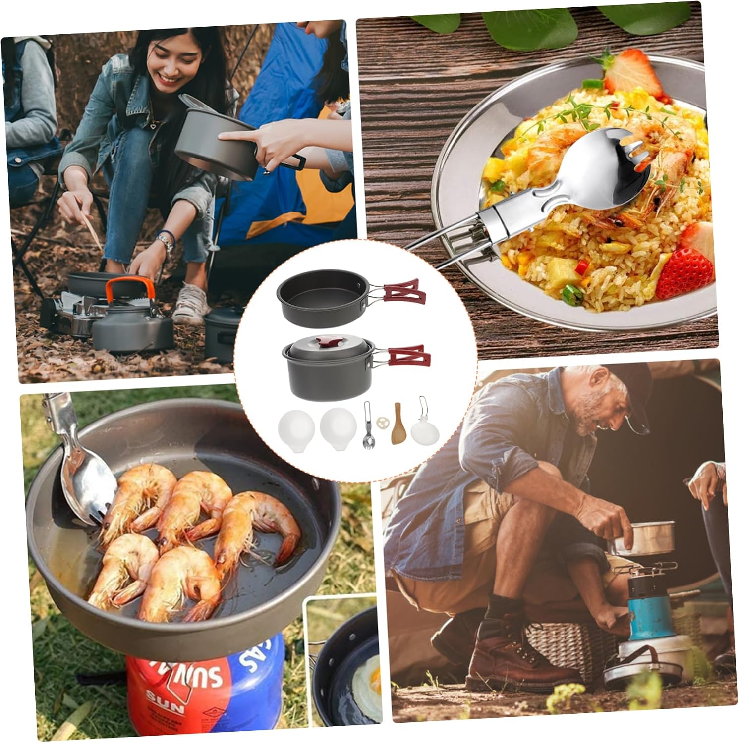 1set Person Outdoor Cookware Set Portable Aluminum Folding Cooking Pot and Picnic Bowl for Hiking and Camping Easy to Clean Durable Design