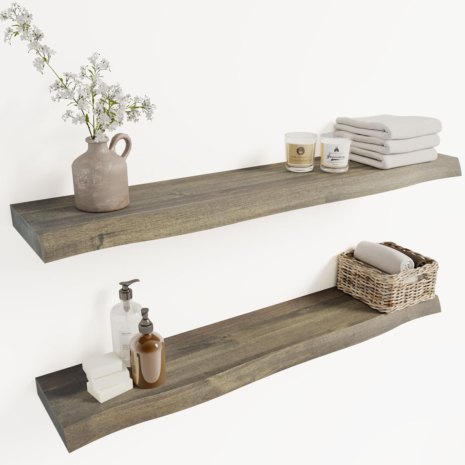 Howizz 36" Acacia Live Edge Floating Shelves Set of 2 - Wall Mounted Wooden Shelf for Stylish Home Décor - Mocha Color 36x7.5x1.5 Inches