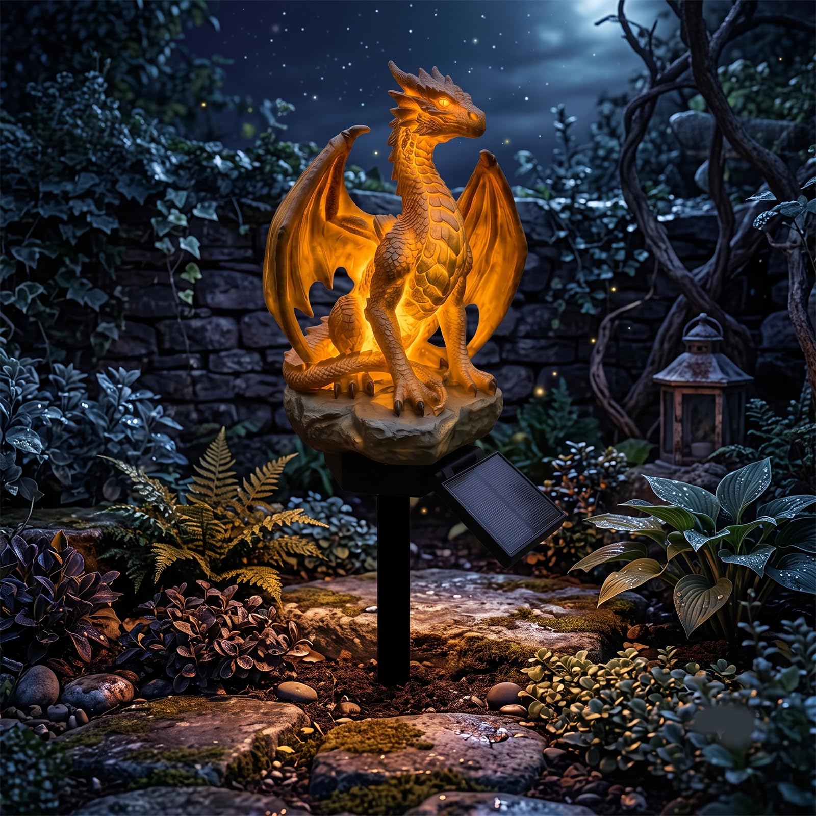 Jorcedi Black Dragon Solar Light Solar Dragon Garden Statue With Solar Led Lights Resin Garden Ornament Figurine For Outdoor Garden Patio Lawn Balcony Pathway & Yard (1 Pcs)