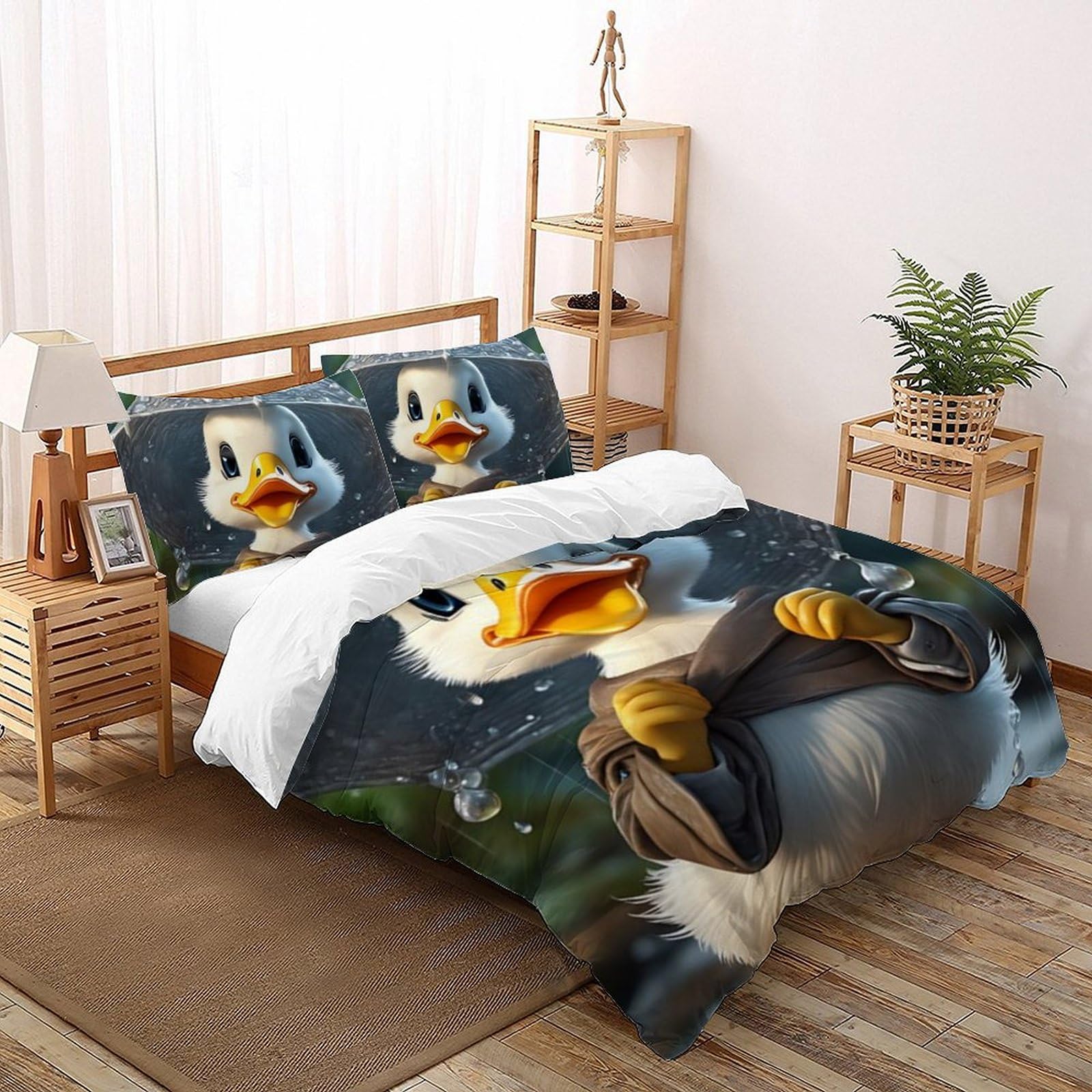 Housse de couette double 200x200cm microfibre taies d'oreiller enfants animaux 3D