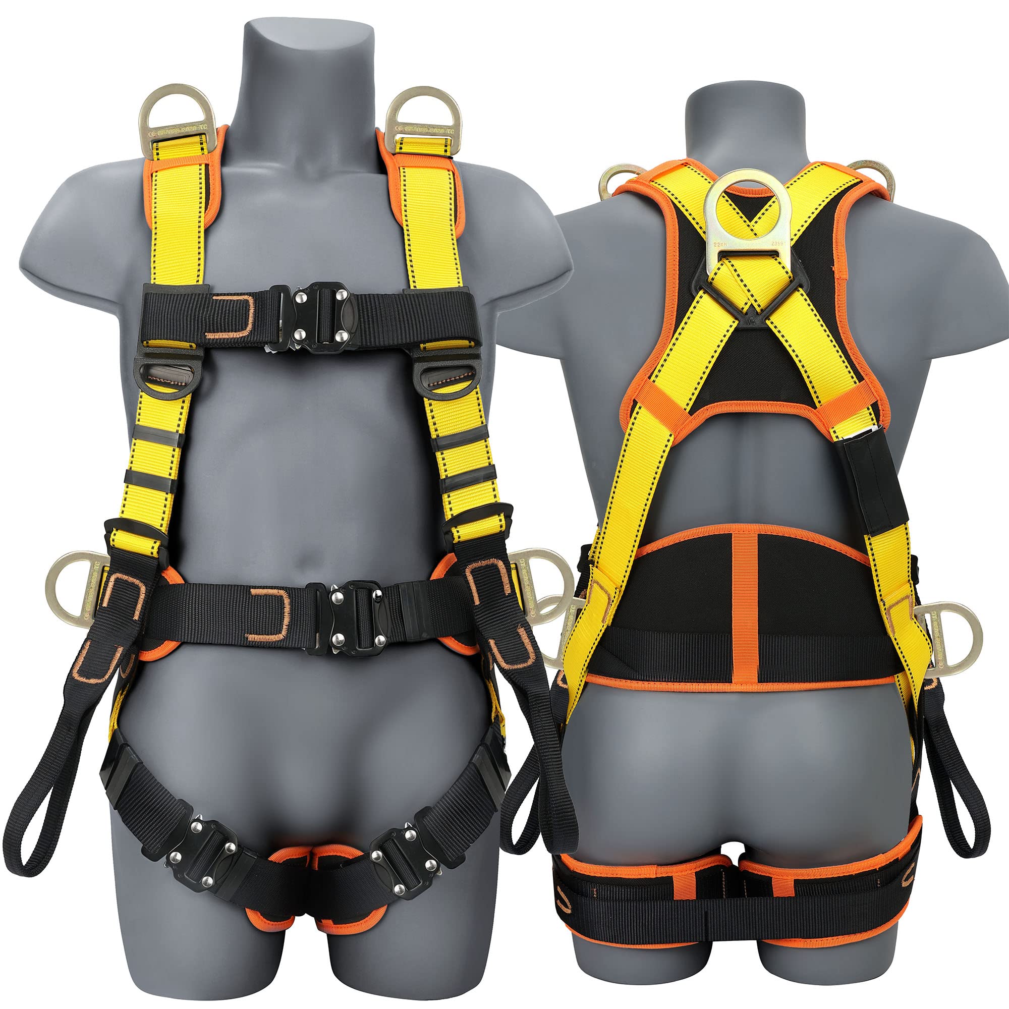 TRSMIMA Safety Harness Fall Protection - Upgrade 4 Quick Release Buckle Construction Full Body Harness with 6 Point Adjustment Dorsal D-ring