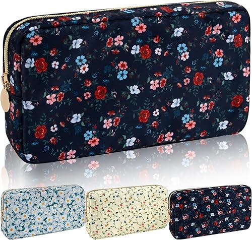 Miniatura 30 de Iqimott Bolsa Grande de Maquillaje de Nylon, Estuche de Viaje Preppy, Bolsa Grande de Cosméticos de Nylon, Organizador de Maquillaje, Bolsa de Rosa