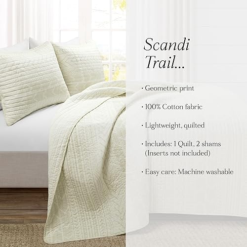 Miniatura 7 de Lush Decor Hygge - Juego de ropa de cama de 3 piezas con diseño a rayas, tamaño matrimonialqueen, marfil