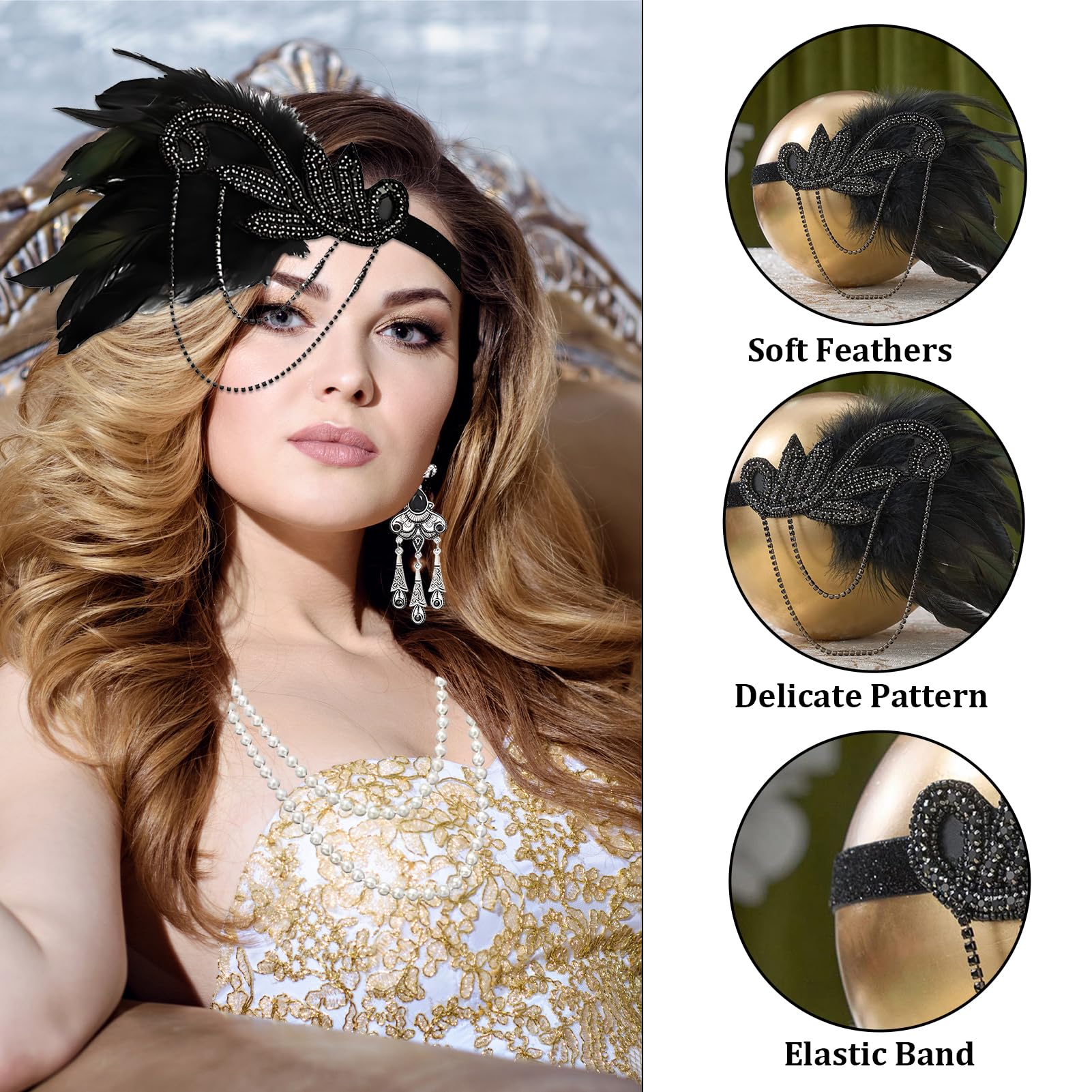 AOT 1920s Accessories for Women Great Gatsby Women'S Accessories, 1920s Women'S Dresses, Great Gatsby Party,Headbands - Image 3