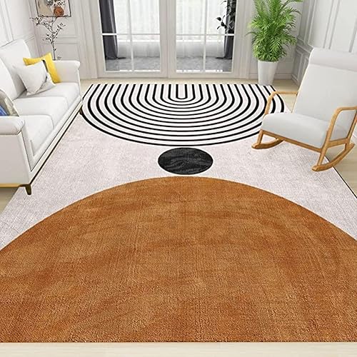 Miniatura 10 de Alfombra abstracta de color naranja y gris, moderna de línea ondulada, arte geométrico blanco abstracto, alfombra gruesa y suave para decoración del