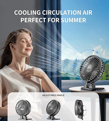 Miniatura 3 de Paquete de 2 ventiladores de escritorio, ventilador USB para escritorio, mini rotación de 3 velocidades de viento fuerte, ventilador de enfriamiento