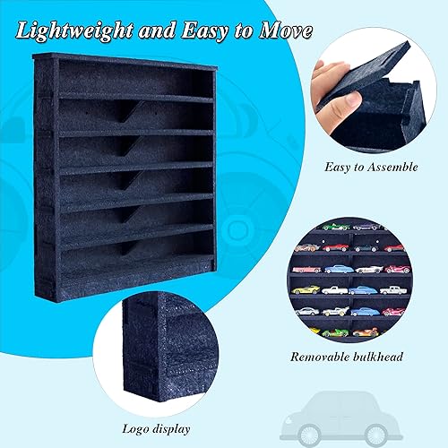 Miniatura 8 de KISLANE Vitrina de autos de juguete ensamblable para niños, vitrina portátil para autos de juguete, caja de cerillas, estuche organizador de