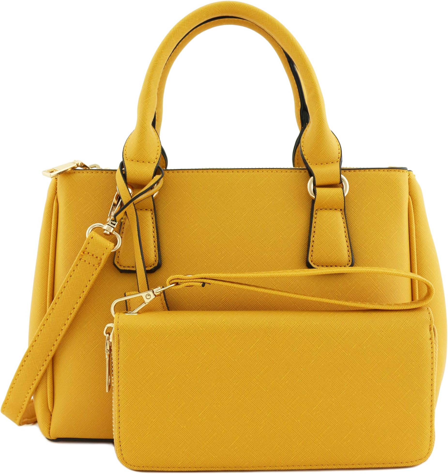 2pcs Set Classic Triple Zip Top Handle Small Satchel Bag with Zip Around Wallet