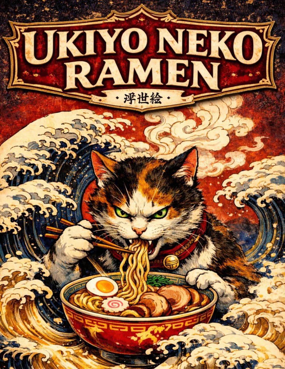 UKIYO NEKO RAMEN: Japanese Ukiyo-e Coloring Book for Adults