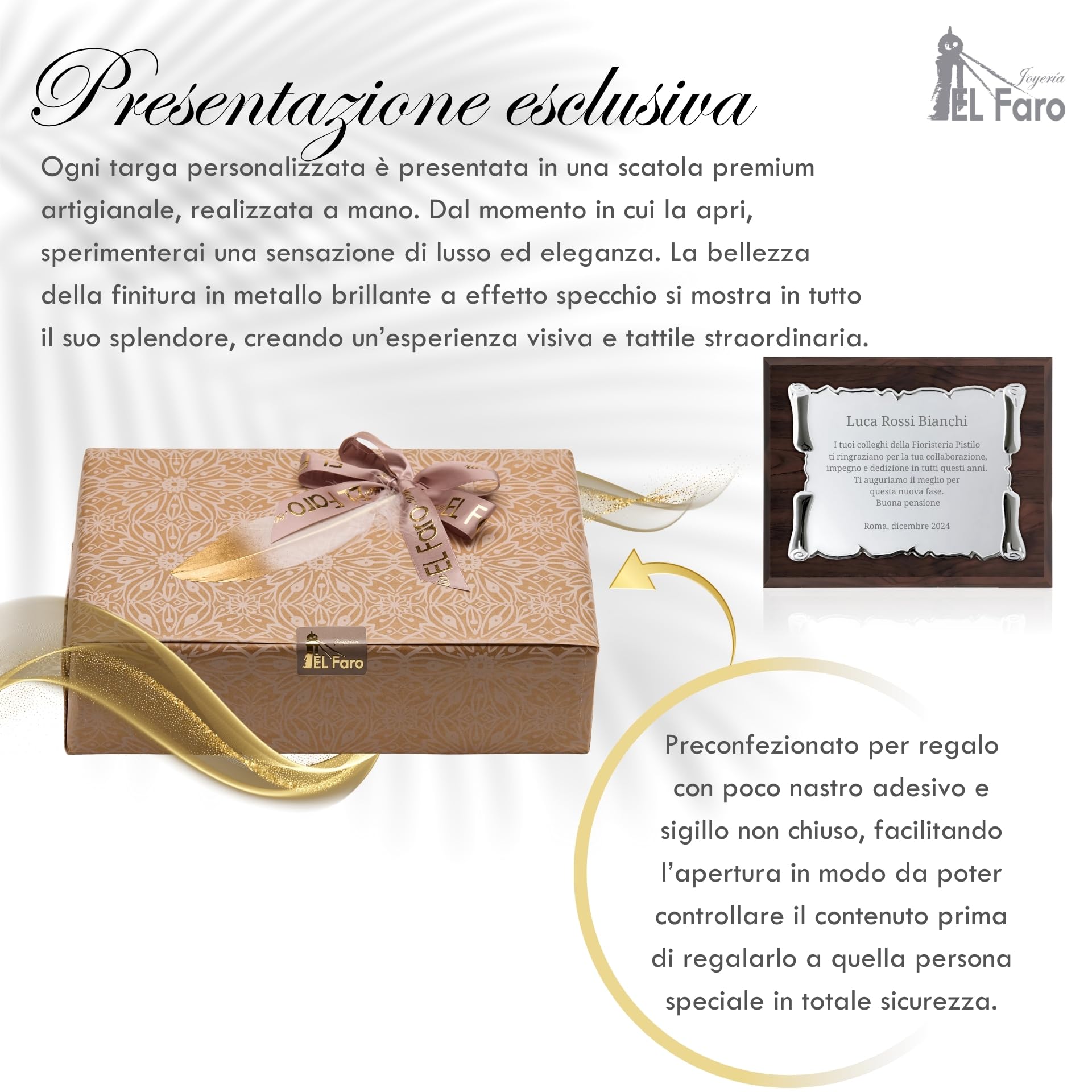 JOYERIA EL FARO Targa commemorativa personalizzata con incisione | Cofanetto premium incluso, Ideale per anniversari, Pensioni, Dediche speciali