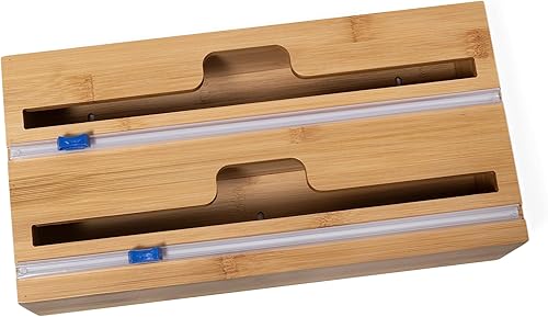 Lipper International Dispensador de bambú con cortador para papel de aluminio, envoltura de plástico o papel encerado, 2 en 1, 13 78 "x 6 34" x 4"