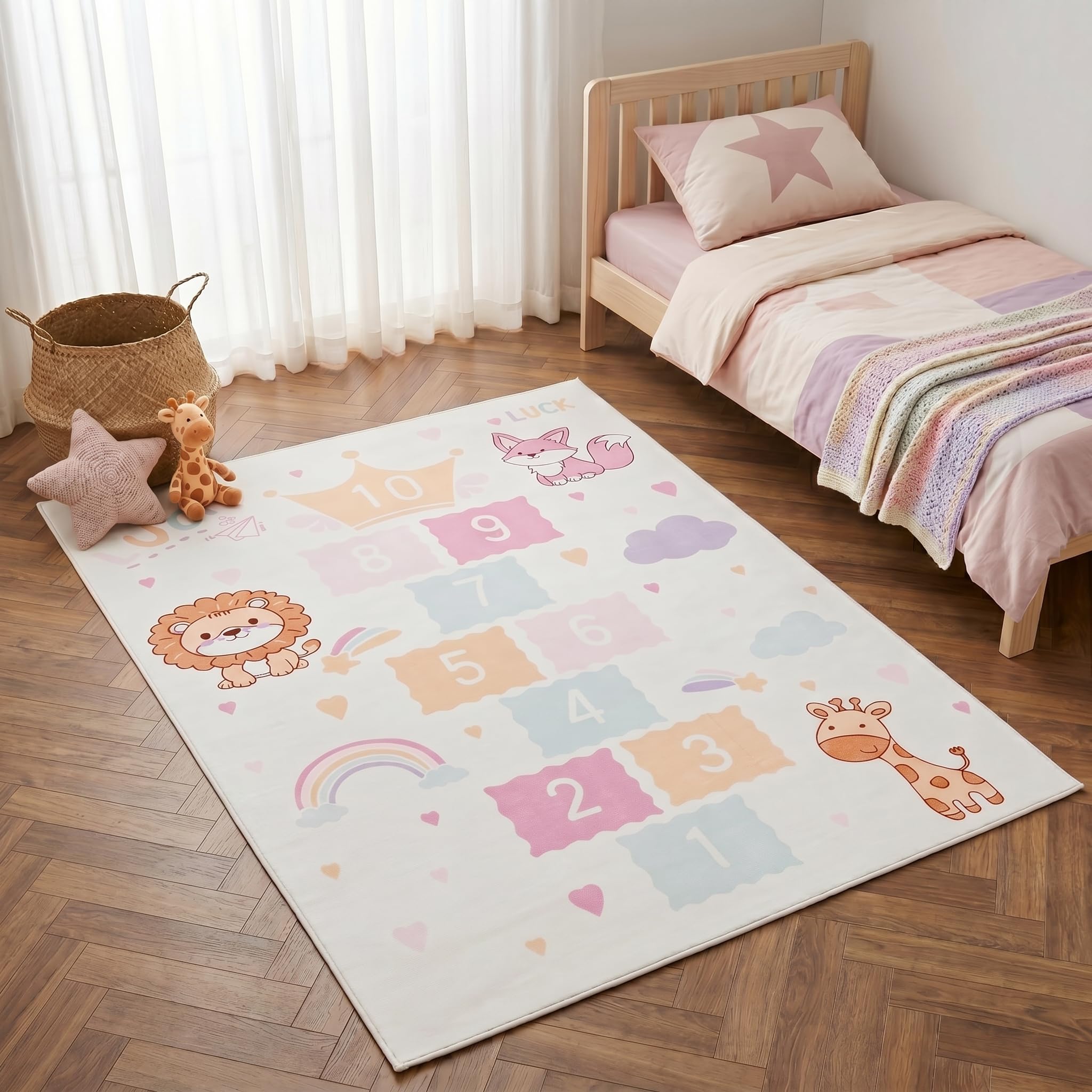 TAPISO Kids Tappeto per Bambini Stampato Colorato Animali Numeri Cameretta Facile da Pulire Antiscivolo Lavabile a 30 Gradi Resistente Oeko-Tex 160 x 230 cm