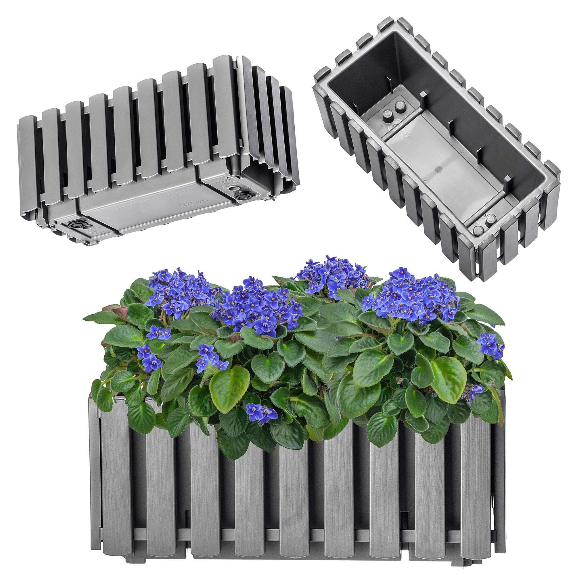 Fioriera Da Balcone Effetto Doghe – Con Serbatoio D’Acqua E Staffe Per Appendere – Colore Marrone – 58 Cm – Resistente A UV E Gelo – In Polipropilene - 3