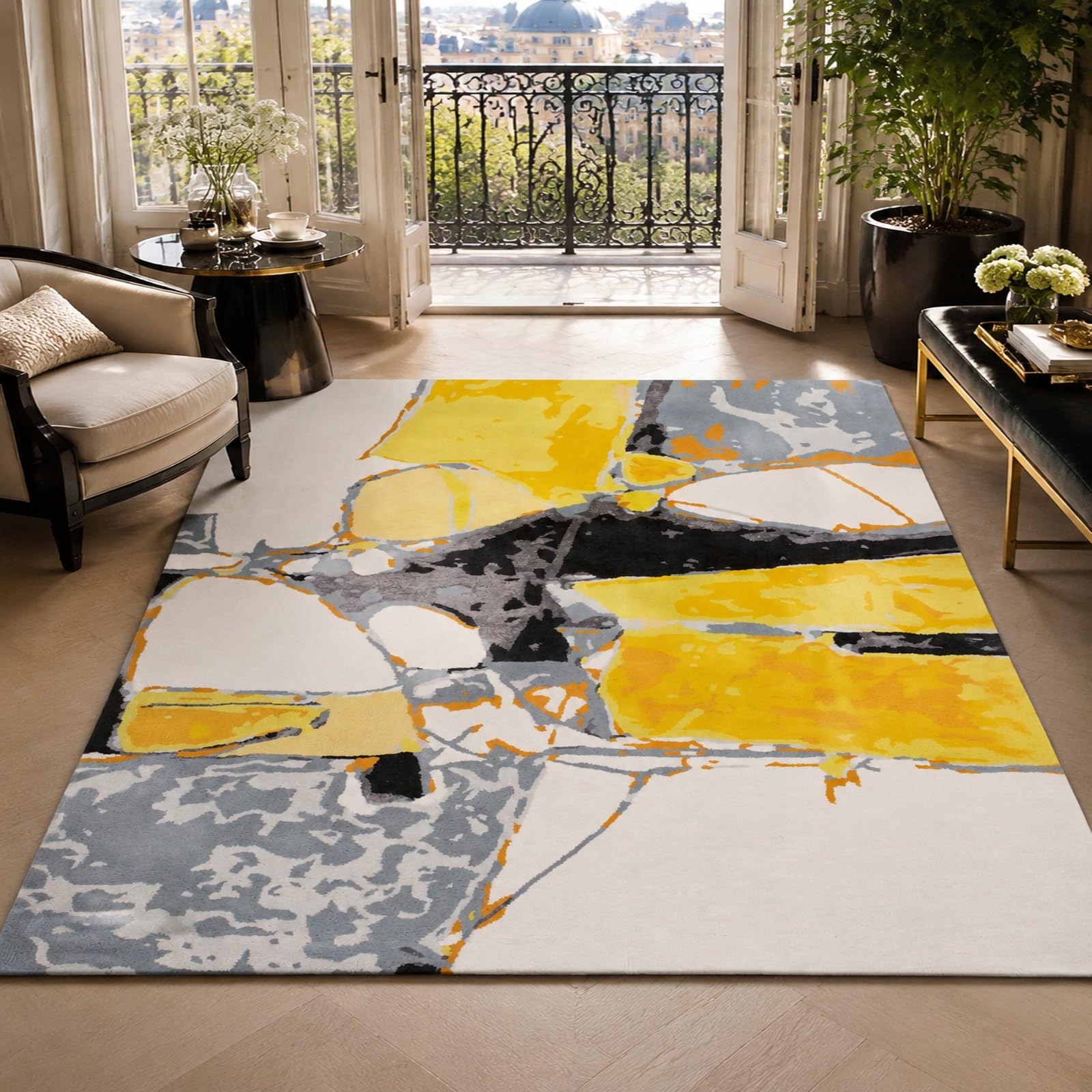 Grande tapis salon décoration moderne rectangulaire gris noir 200x300