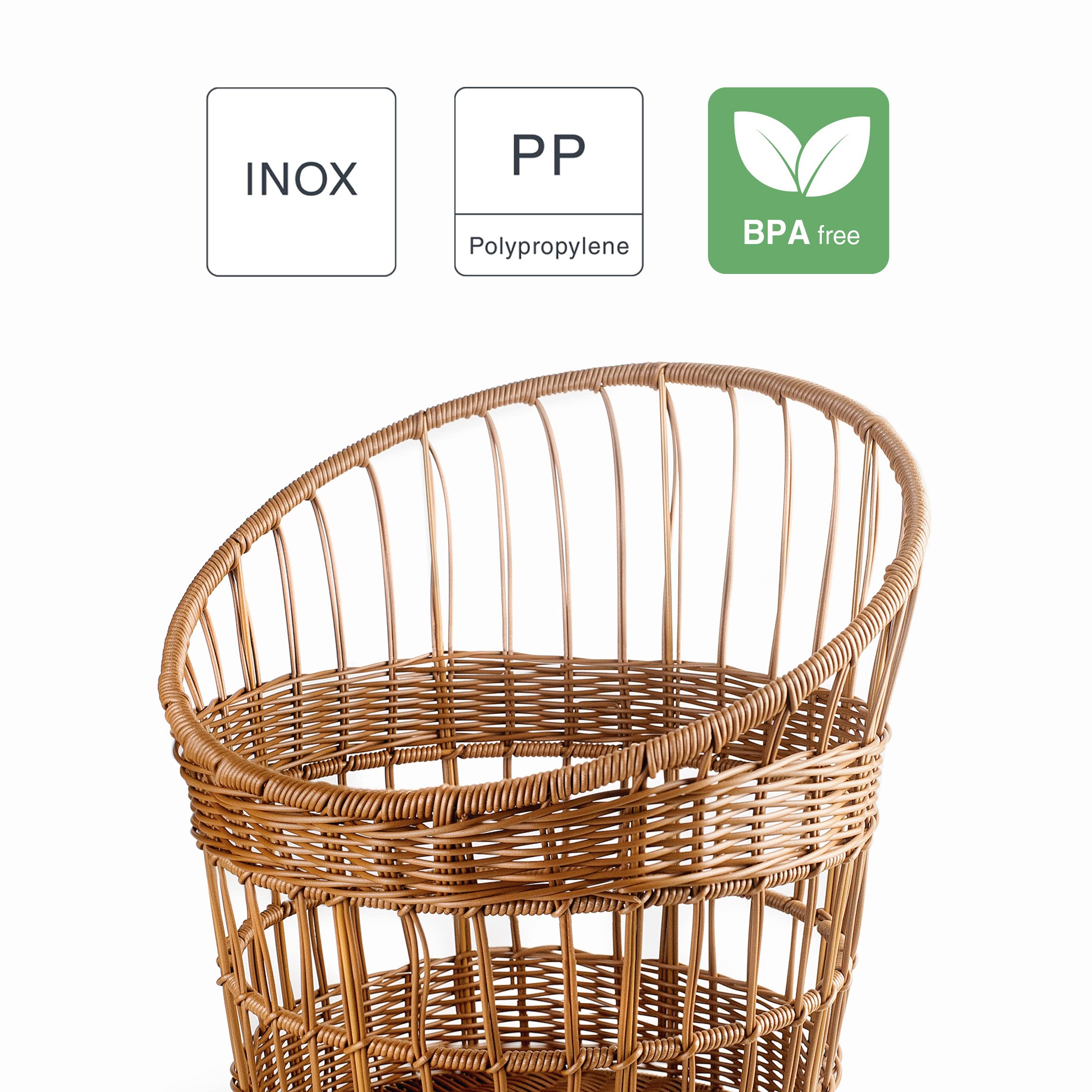 LACOR - 63493 - Panera Baguette, Panera para Guardar el Pan, Cesta con Apariencia de Mimbre, Polipropileno con Refuerzo de Acero Inox, 32x42 cm, Marrón Oscuro
