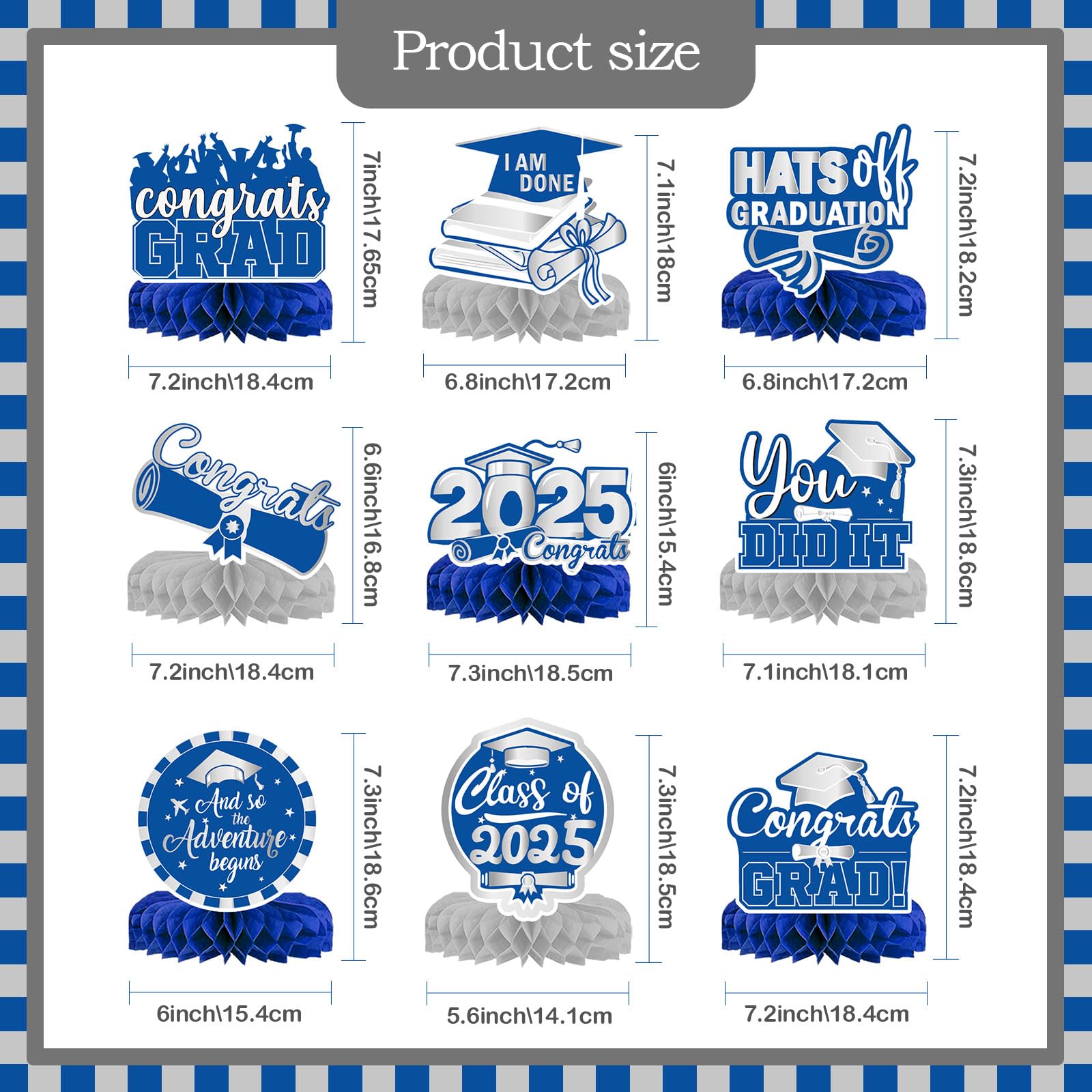 9Pcs Graduation Party Decorations Congrats Grad Table Centerpiece Class of 2025 Graduation Table Decorations for Graduation Party Supplies (blue)