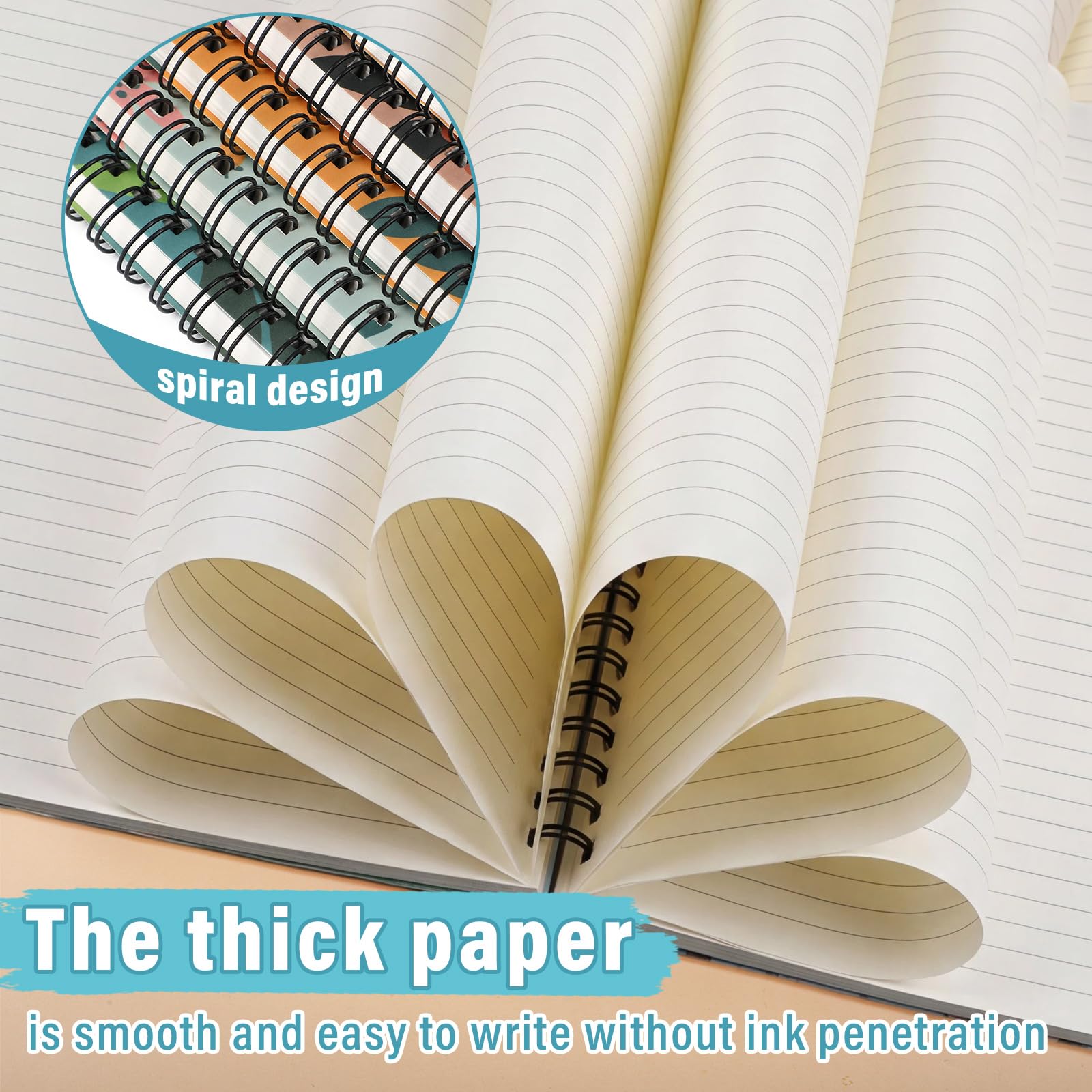 Fuutreo Paquete de 6 cuadernos en espiral B5 de 10.5 x 7.45 pulgadas, diario estético con rayas universitarias, tapa dura, 70 hojas (140 páginas), cuaderno en espiral para estudiantes de oficina