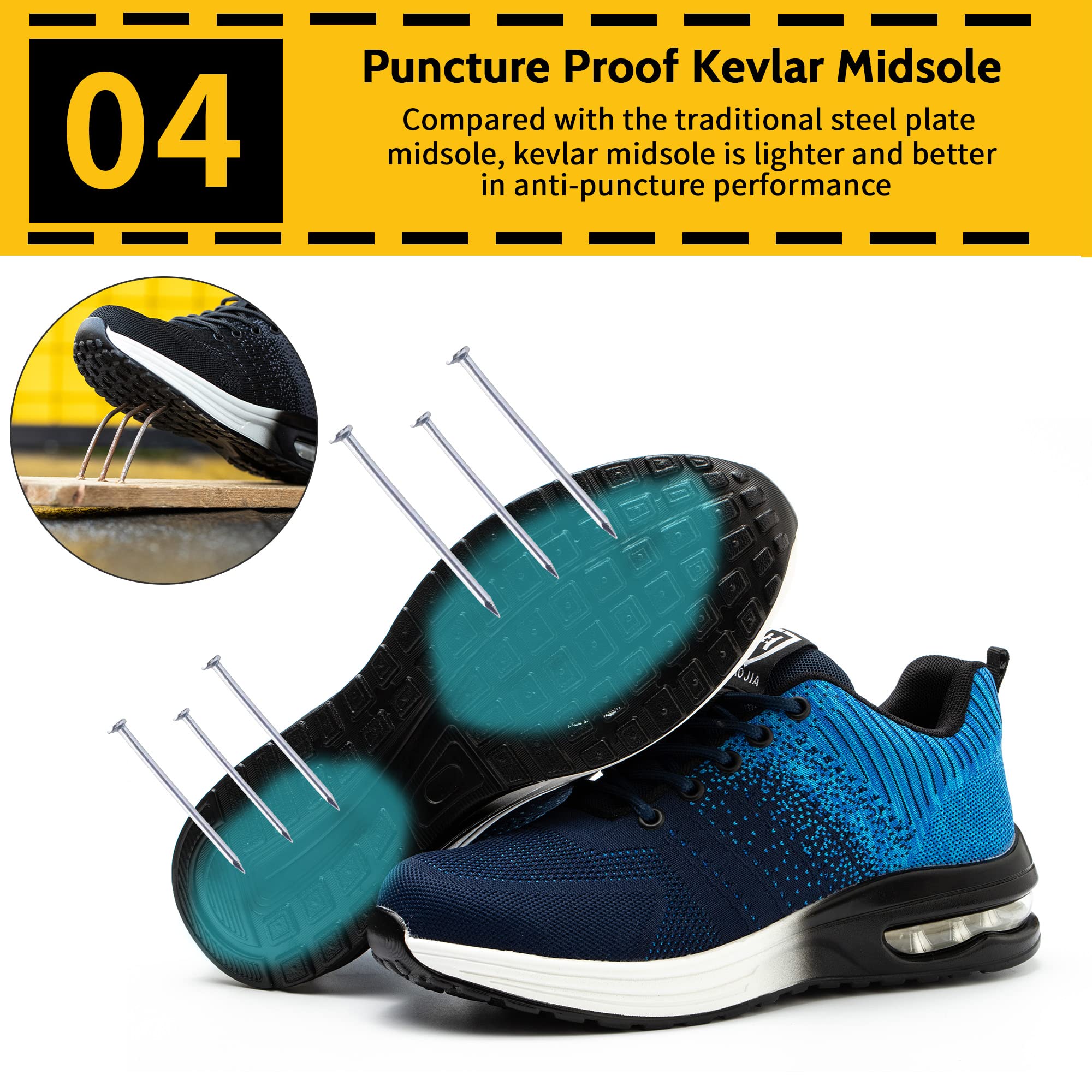 Scarpe Antinfortunistiche Scarpe da Lavoro Scarpe Sportive Leggere con Punta in Acciaio Sneakers Traspiranti con Puntale in Acciaio Uomo o Donna Taglia 35-46